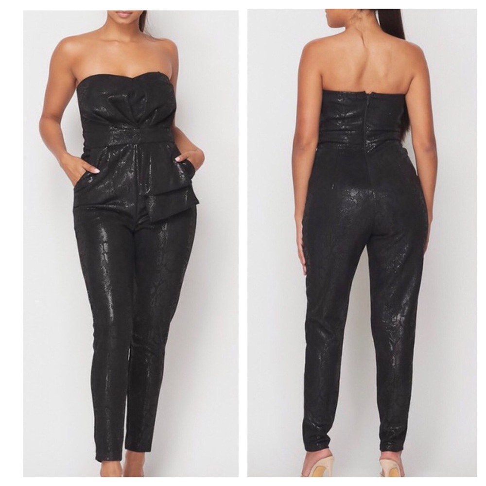 So Glam! Black Snakeskin Print Jumpsuit - Picture 3 of 11
